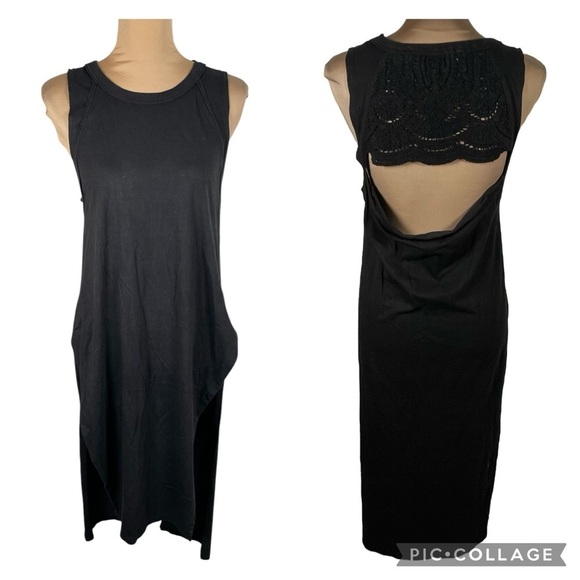 Free People 🖤 We The Free Tank Top Tunic Crochet Open Back Black Tunic Tank Med. - Picture 1 of 9